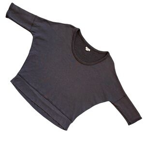 Aerie Gray Terry Oversized Dolman Cropped Sleeve Pullover Sweatshirt Size Small